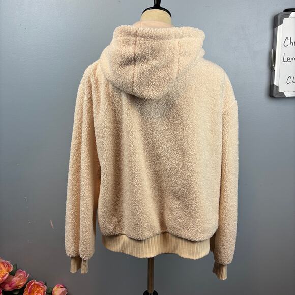 Anthropologie Porridge Gillian Sherpa Hoodie Jacket Coat Cream Cozy Large - Picture 3 of 9